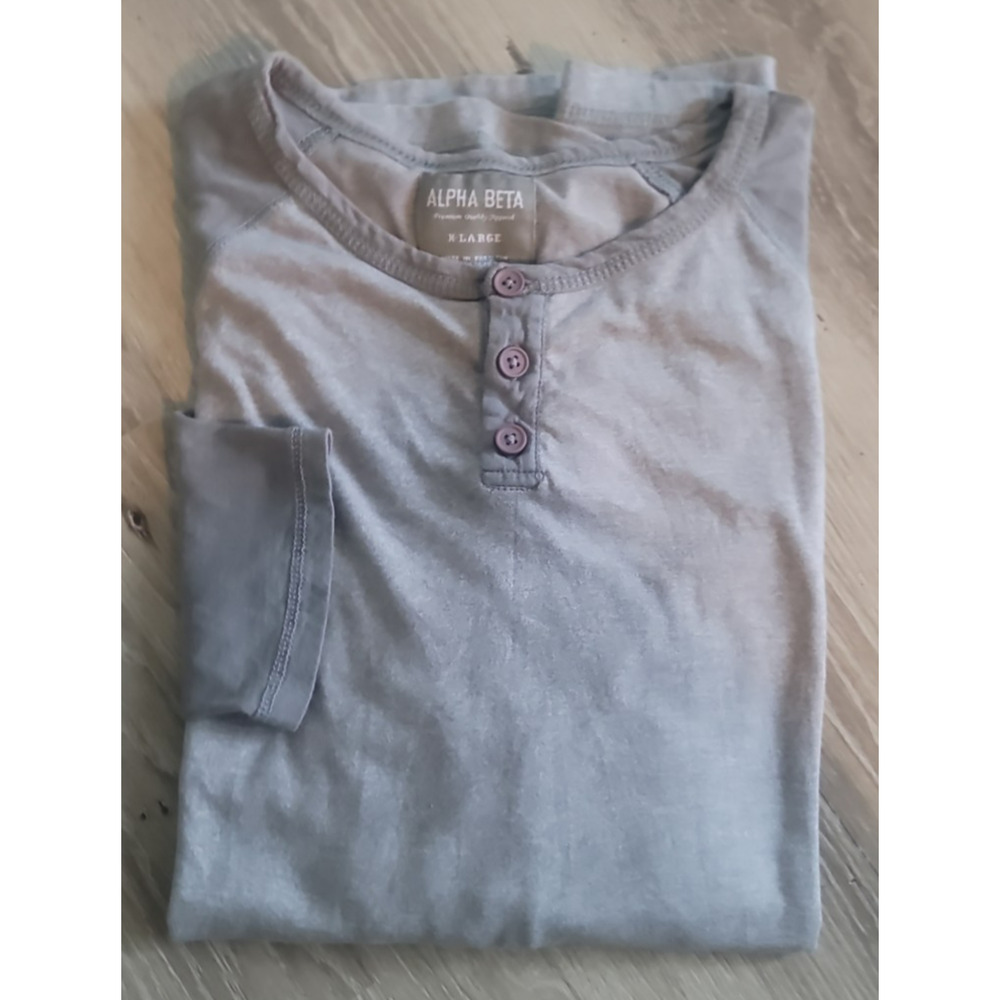 Men's Henley Style Shirt XL Grey Alpha Beta Long Sleeve Baseball 80's